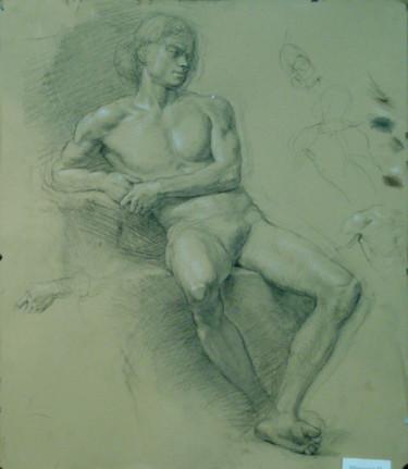 Dessin intitulée "Sitting male nude" par Nikolai Shatalov, Œuvre d'art originale, Craie