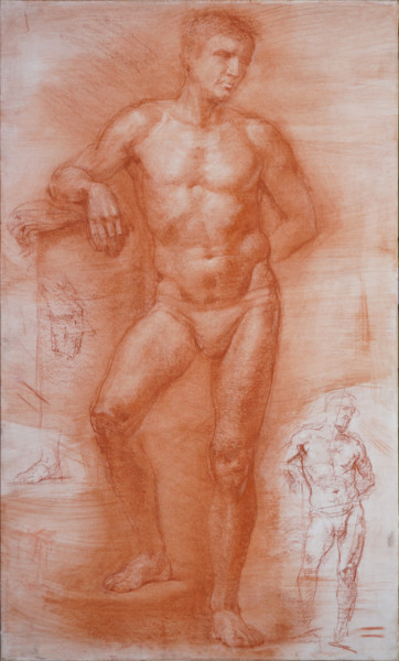 Tekening getiteld "Male figure." door Nikolai Shatalov, Origineel Kunstwerk, Houtskool