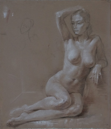 Tekening getiteld "Sitting nude" door Nikolai Shatalov, Origineel Kunstwerk, Pastel