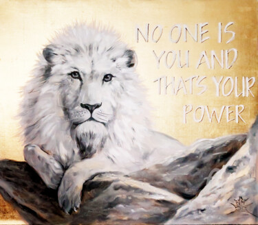Pintura intitulada "White Lion - origin…" por Nikolay Kharitonov, Obras de arte originais, Óleo