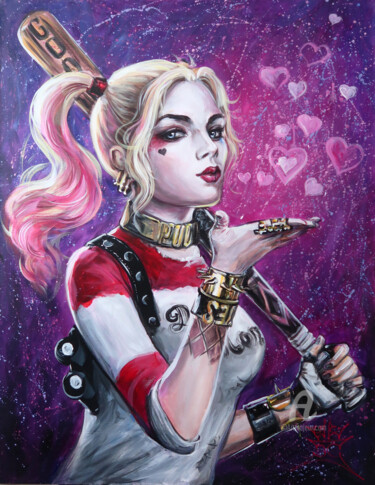 Malerei mit dem Titel "Harley Quinn" von Nikolay Kharitonov, Original-Kunstwerk, Acryl