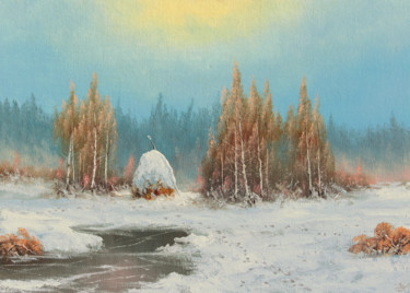 Painting titled "Winter, haystack" by Nikolay Lyamin, Original Artwork, Oil