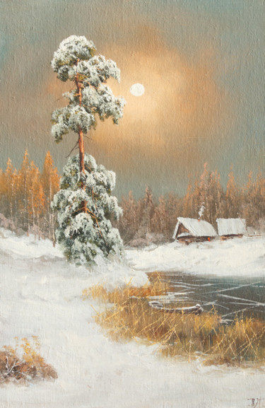 Painting titled "Moonlight night. Pi…" by Nikolay Lyamin, Original Artwork, Oil