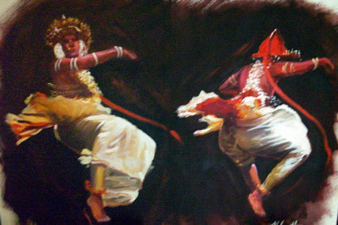 Картина под названием "Twin Twirls" - Nilantha Vidanarachchi, Подлинное произведение искусства, Масло Установлен на Деревянн…