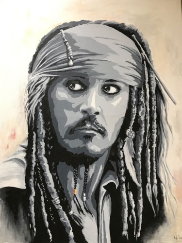 Peinture intitulée "Johnny deep pirate…" par Nicole Payri, Œuvre d'art originale, Acrylique
