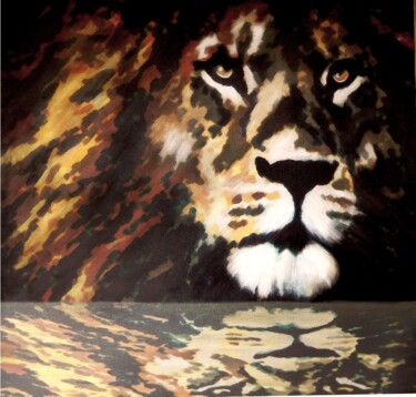 Peinture intitulée "Lion en Majesté" par Nina Beddar, Œuvre d'art originale, Acrylique Monté sur Châssis en bois