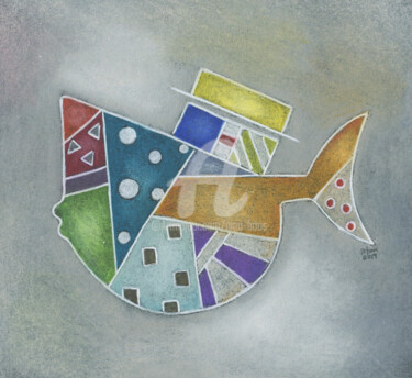 Tekening getiteld "Fischkunst" door Nina Boos, Origineel Kunstwerk, Pastel Gemonteerd op Karton