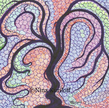 Drawing titled "Purple Tree & Cells" by Nina Kuriloff, Original Artwork, Ink