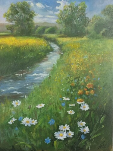 Pintura intitulada "Spring meadows ( Gr…" por Nina Lazar, Obras de arte originais, Acrílico