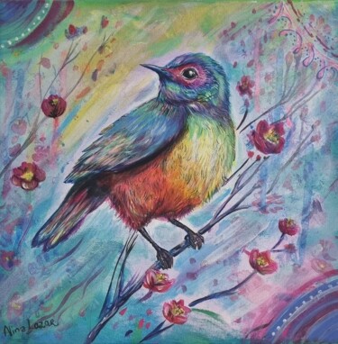 Malerei mit dem Titel "Bright bird" von Nina Lazar, Original-Kunstwerk, Acryl