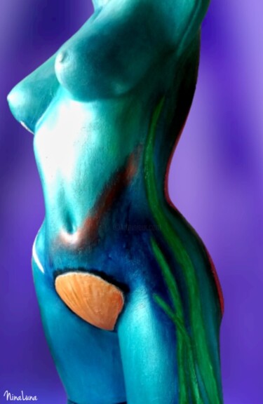 Sculptuur getiteld "Ocean Blue." door Nina Luna, Origineel Kunstwerk, Film fotografie Gemonteerd op Metaal