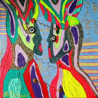 Painting titled "Eyes to eyes" by Nina Rassen, Original Artwork, Acrylic Mounted on Wood Stretcher frame