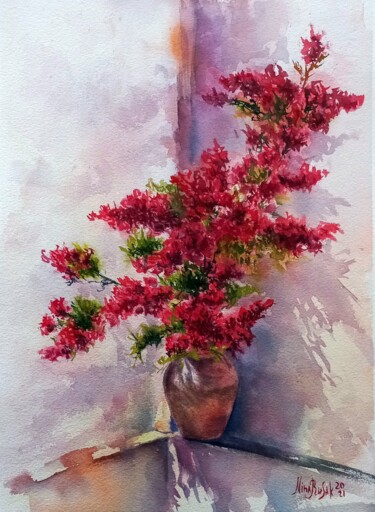 Painting titled "Hibiscus in a Cypri…" by Nina Rusakova, Original Artwork, Watercolor