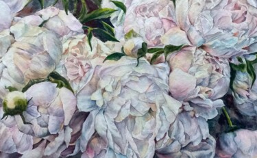 Картина под названием "White peonies" - Nina Rusakova, Подлинное произведение искусства, Акварель