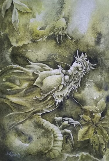 Malerei mit dem Titel "Forest Dragon" von Nina Rusakova, Original-Kunstwerk, Aquarell