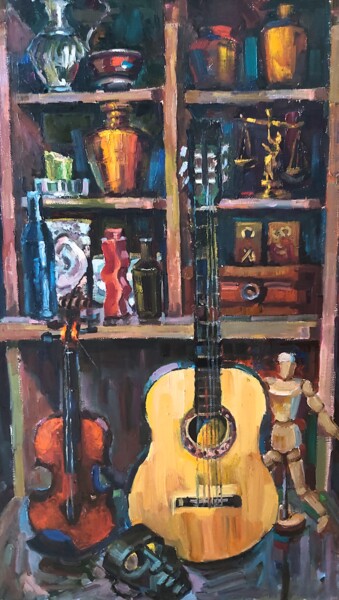 Painting titled "Фигуры в интерьере" by Nina Silaeva, Original Artwork, Oil Mounted on Wood Stretcher frame
