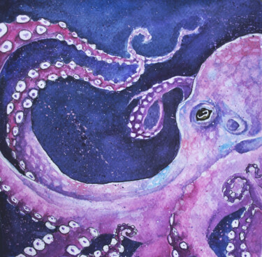 Painting titled "Octopus" by Nina Volkova, Original Artwork, Watercolor