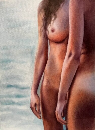 Malerei mit dem Titel "Watercolor nude art" von Nina Ingilevich, Original-Kunstwerk, Aquarell