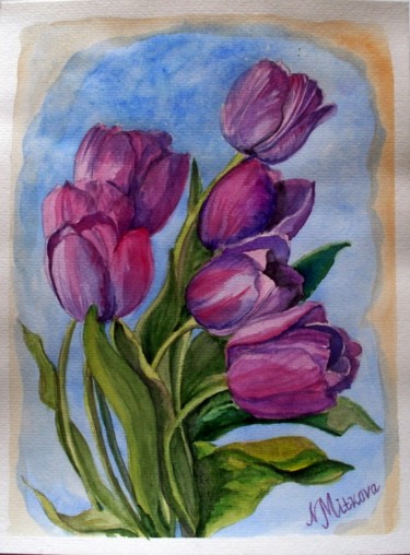 Painting titled "Tulips for you" by Nina Mitkova, Original Artwork, Watercolor