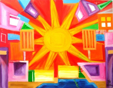 Pittura intitolato "Солнце, море и дома…" da Nina Mitkova, Opera d'arte originale, Olio
