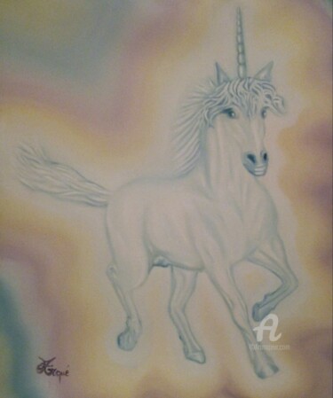 Peinture intitulée "LA LICORNE DU ROYAU…" par Arqué, Œuvre d'art originale, Huile