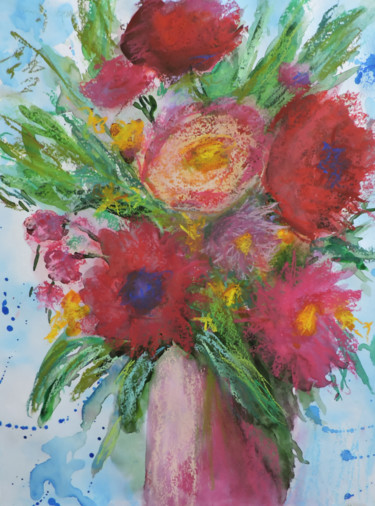 Peinture intitulée "Flowers" par Nino Gudadze, Œuvre d'art originale, Aquarelle