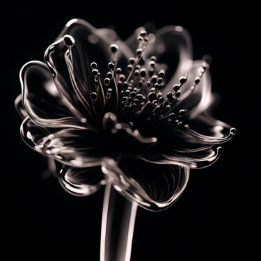 Digitale Kunst getiteld "Glassflower, monoch…" door Ninn, Origineel Kunstwerk, AI gegenereerde afbeelding