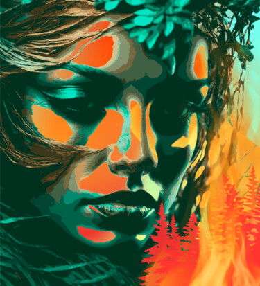 Digitale Kunst mit dem Titel "Burning woods" von Ninn, Original-Kunstwerk, Digitale Collage