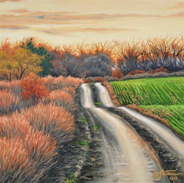 제목이 "Roads"인 미술작품 Bogdan Nitescu로, 원작, 기름 나무 들것 프레임에 장착됨