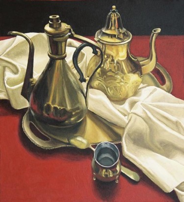 Painting titled "Still Life with vas…" by Bogdan Nitescu, Original Artwork, Oil