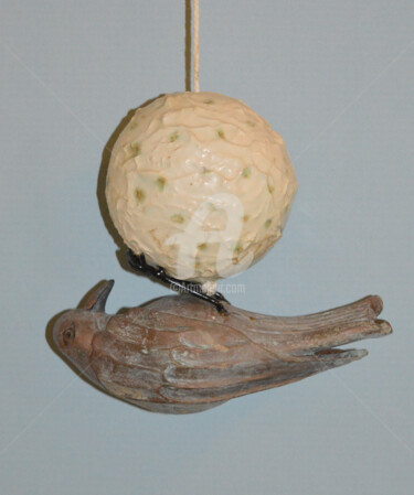 Sculpture titled "Mezenbol met mees" by Martin Langezaal, Original Artwork, Ceramics