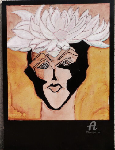 Pittura intitolato "L'homme-Lotus" da Régis Nivelle, Opera d'arte originale, Inchiostro
