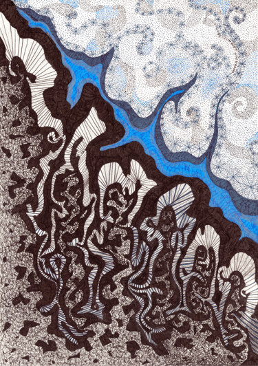 Dessin intitulée "BLUE PATH" par Nives Palmić, Œuvre d'art originale, Encre