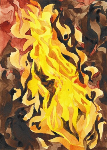 Painting titled "FLAMME VI aquarelle…" by Nives Palmić, Original Artwork, Watercolor
