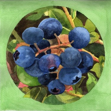 Schilderij getiteld "BLUEBERRIES" door Nives Palmić, Origineel Kunstwerk, Aquarel