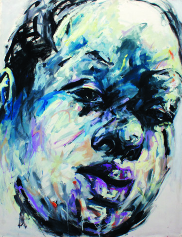 Peinture intitulée "Face in Blue" par Nizaac Vallejo, Œuvre d'art originale, Acrylique