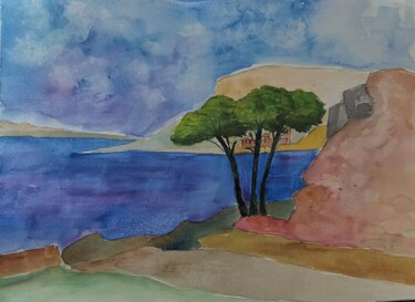 Painting titled "presqu'île" by Nizard Dominique, Original Artwork, Watercolor