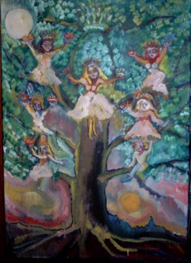 Картина под названием "THE TREE OF LIFE SE…" - Njoy, Подлинное произведение искусства, Масло