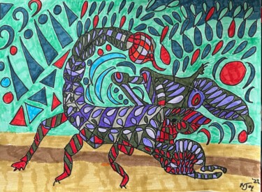 Desenho intitulada "Brilliant Scorpio" por Njoy, Obras de arte originais, Caneta de gel