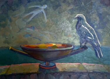 Painting titled "Bird of soul" by Nk. Artbox, Original Artwork, Oil Mounted on Wood Stretcher frame