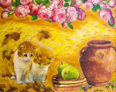 Peinture intitulée "Chatons roseraie d'…" par Nathyse, Œuvre d'art originale, Acrylique