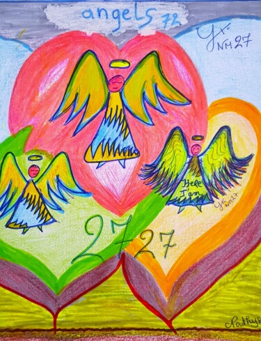 Disegno intitolato "Angels La Trinité" da Nathyse, Opera d'arte originale, Matita
