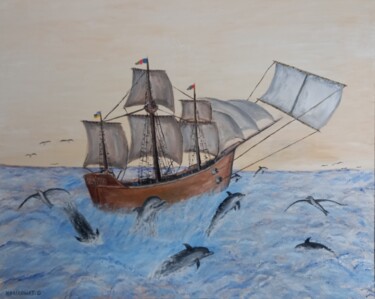 Schilderij getiteld "Envol de voilier" door Daniel Nobécourt, Origineel Kunstwerk, Olie