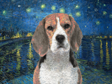 Schilderij getiteld "Beagle Dog Starry N…" door Nobilitydogs, Origineel Kunstwerk, Digitaal Schilderwerk