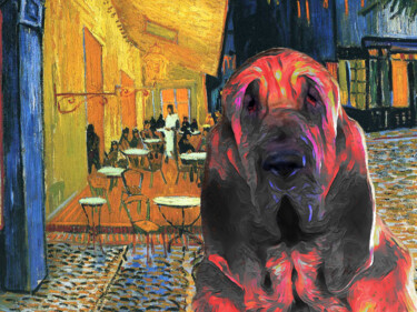 Painting titled "Bloodhound Dog Café…" by Nobilitydogs, Original Artwork, Digital Painting