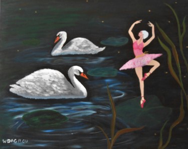 Peinture intitulée "danseuse-et-cygnes" par W-Dagrou, Œuvre d'art originale