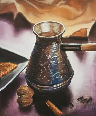 Painting titled "coffee" by Nadia Sheikh, Original Artwork, Pastel