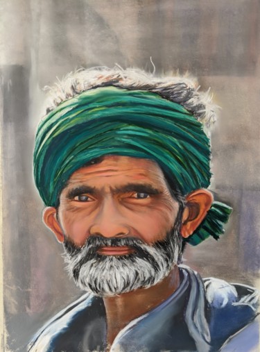 Pintura intitulada "Baba ji" por Nadia Sheikh, Obras de arte originais, Pastel