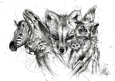 Dessin intitulée "Animals artwork" par Art De Noé, Œuvre d'art originale, Encre