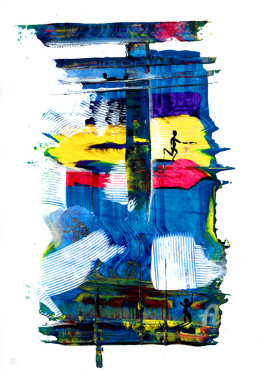 Dessin intitulée "Abstract blue" par Art De Noé, Œuvre d'art originale, Acrylique